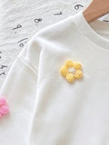 new cross-border girls' round neck 3d floral sweatshirt + iridescent denim skirt two-piece set