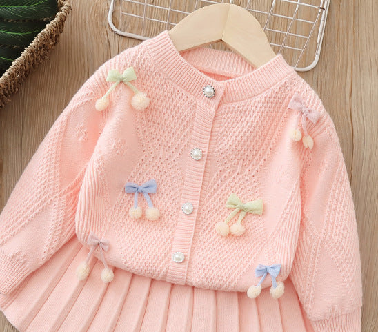 Baby girl handmade floral cardigan two-piece set -  autumn new collection - cute girls' skirt set - girls' sweater outfit