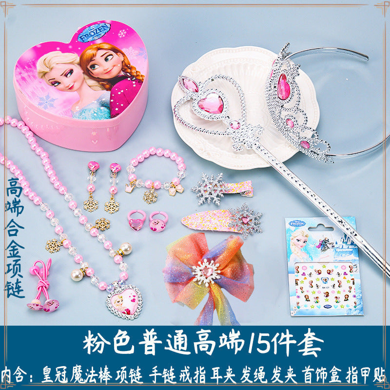 Crown Tiara Children's Little Princess Crown Magic Wand Hair Accessories Set Princess Elsa Necklace Girls Jewelry Box