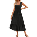european and american cross-border summer sleeveless tank dress - flowy, layered beach maxi dress with pockets for women