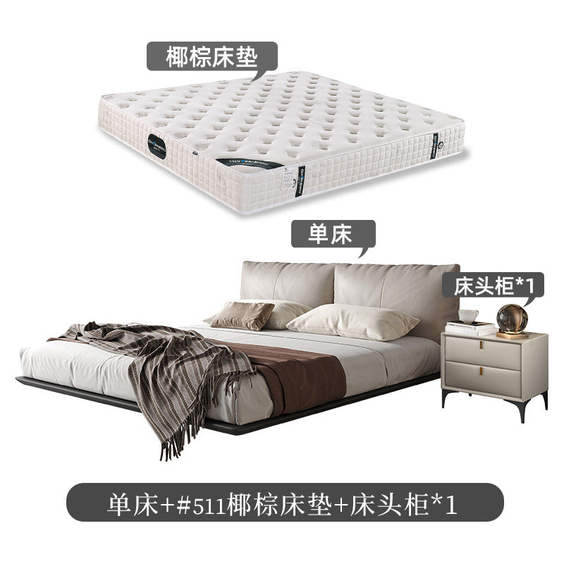 Genuine leather suspended bed accessible luxury modern double bed master bedroom classyelegant 1.8m wabi-sabi style upholstered leather bed personalized