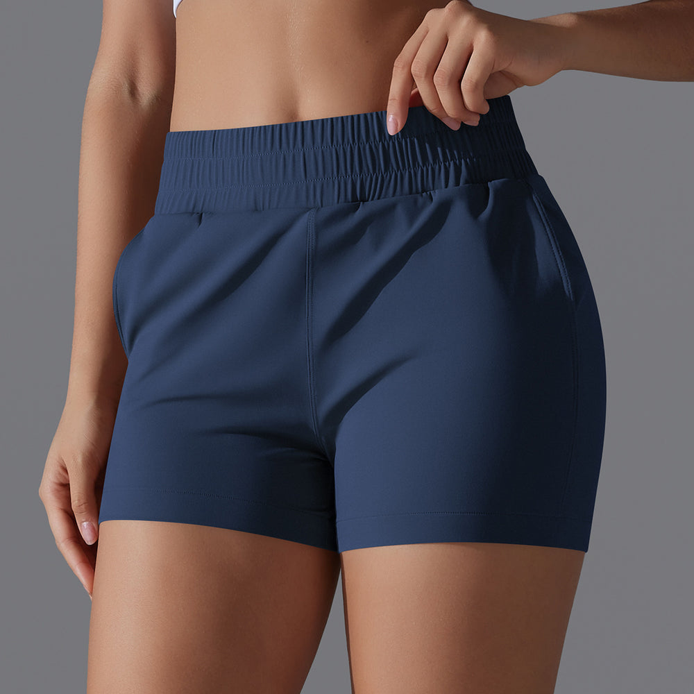 Fashion nude tight flap pocket pants yoga pants tummy control butt lift sports shorts quick-drying breathable running elastic fitness pants