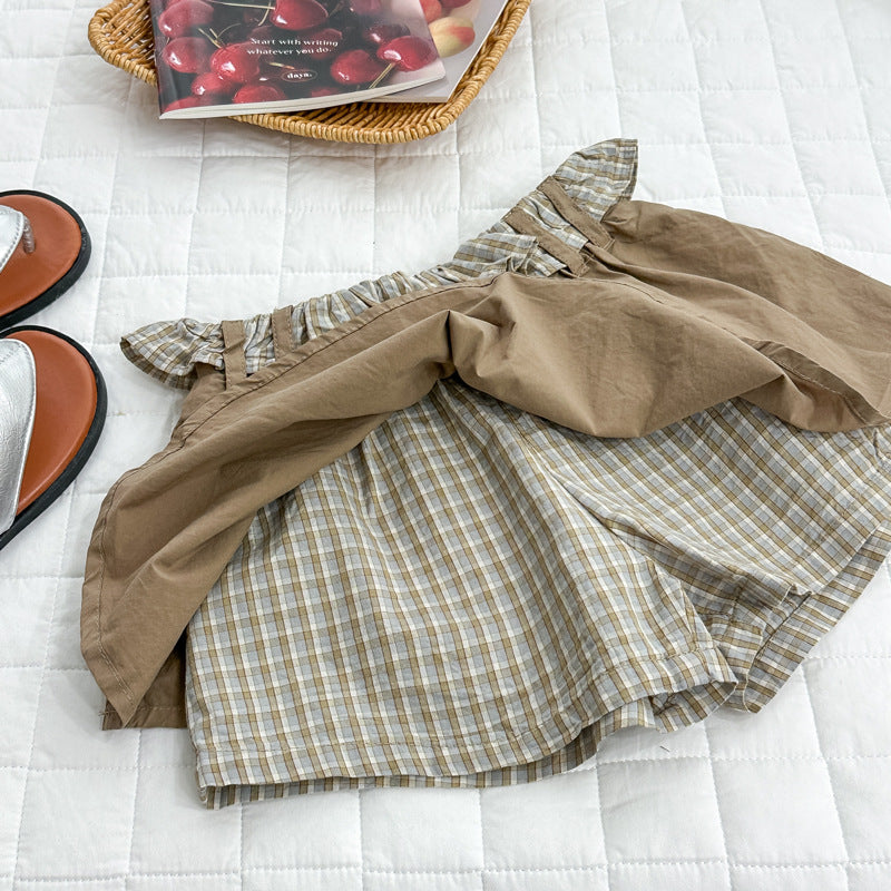 girl skirt girl fashionable skirt k-style western style layered skirt plaid cake pleated short skirt