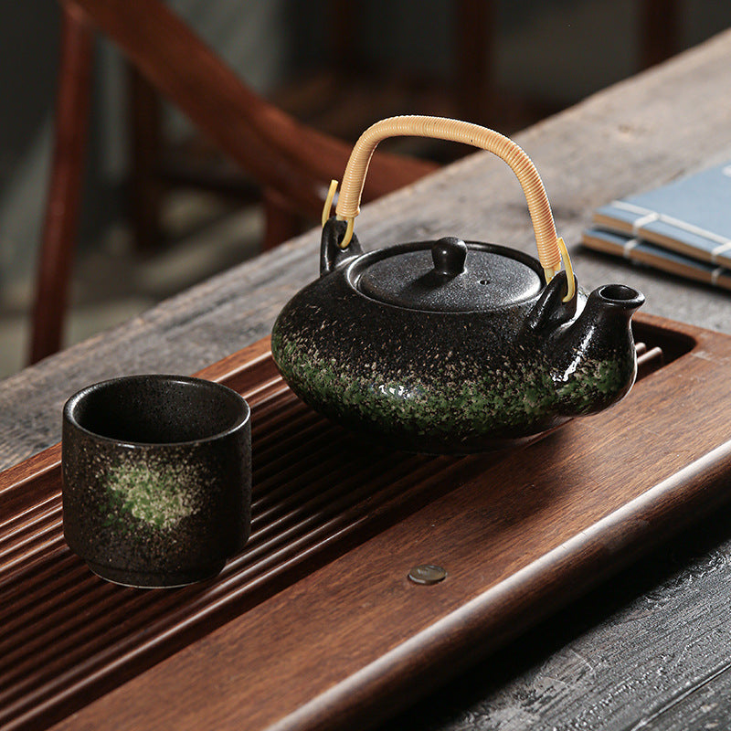 Japanese retro ceramic home tea maker tea cup single pot creative bamboo handle satchel tea set cold water kettle suit