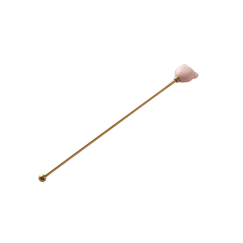 Candy-colored ceramic bear head stirring stick - anti-scald, high-style coffee stirrer & 304 stainless steel wine stirrer
