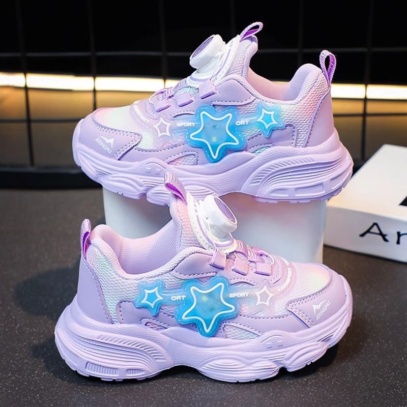 Girls' shoes:  autumn new collection - girls' chunky sneakers, kids' mesh breathable mid-to-large size children's rotating buckle athletic shoes