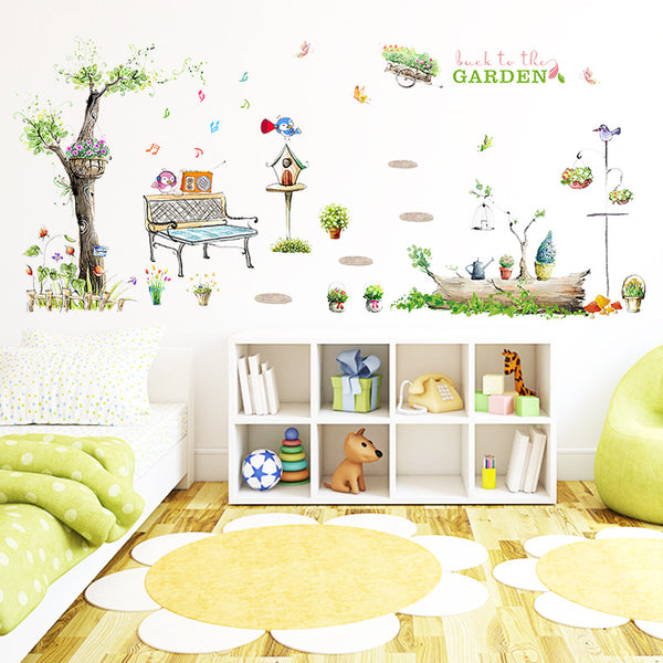Flat wallpaper Bird cartoon theme children's room background decoration listening to music Self-adhesive wall sticker XL7093