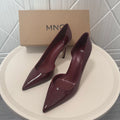 Spanish mng mango stone pattern dark brown high heels women's new pointed toe stiletto elegant sexy pumps