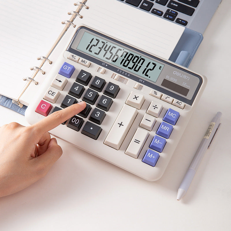 Deli 2135 Computer Keyboard Finance Banking Computer Dual Power Supply Solar Desktop Office Calculator Wholesale