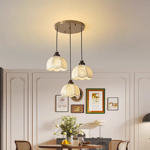 French medieval bedroom bedside chandelier retro wabi wind solid wood fabric bar lamp restaurant dining table three chandelier