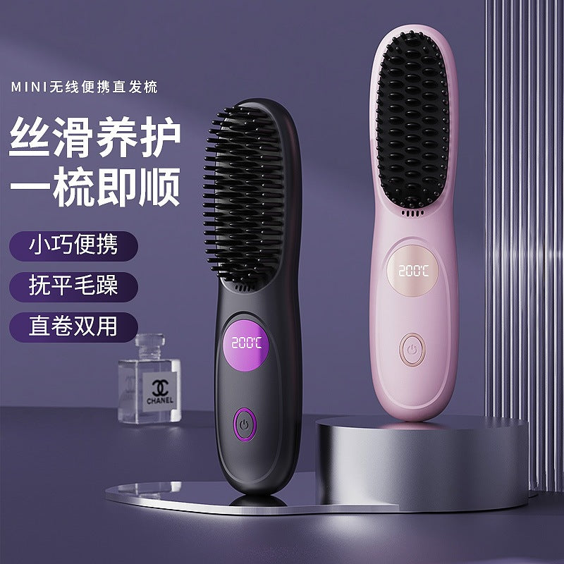 New cross-border lcd wireless hair straightening comb, rechargeable ceramic electronic comb, mini hair straightener, portable and gentle on hair