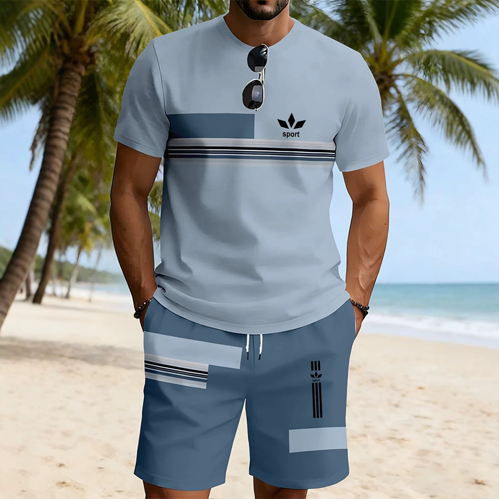men's short-sleeve and shorts set, casual sportswear set, 3d printed cross-border hot seller, dropshipping available