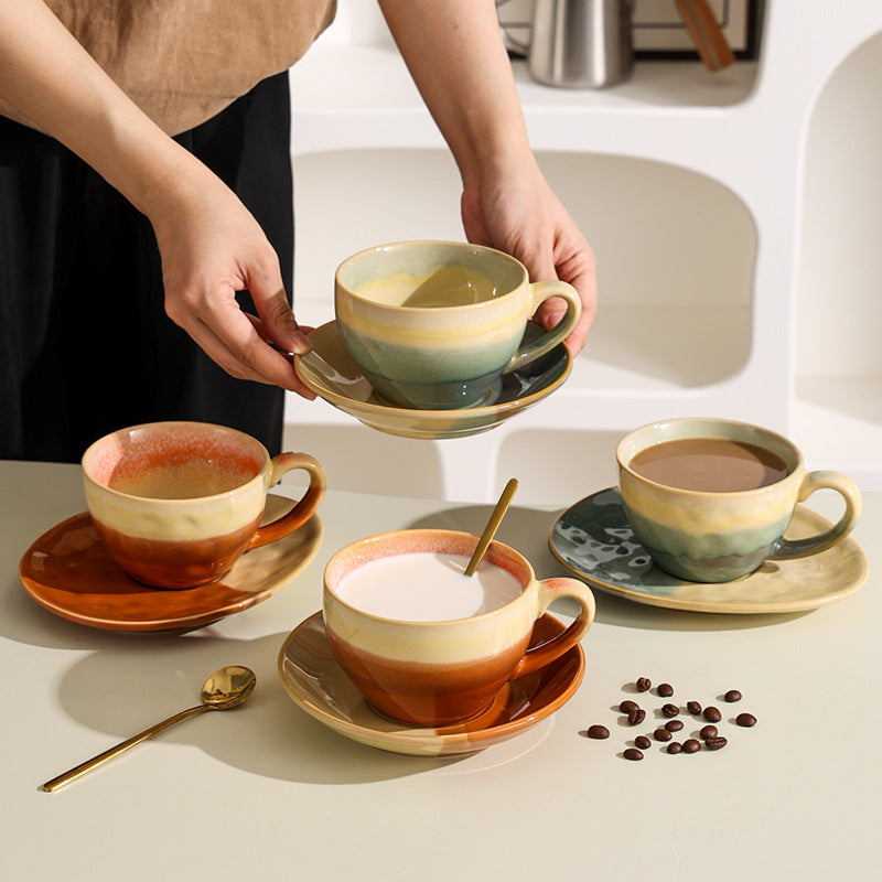 Afternoon tea office ceramic mug stylish kiln-turned retro style embossed milk coffee cup tea cup water cup