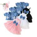 new girls' bowknot suspender dress set - spring/summer korean style mesh skirt two-piece kids' princess dress