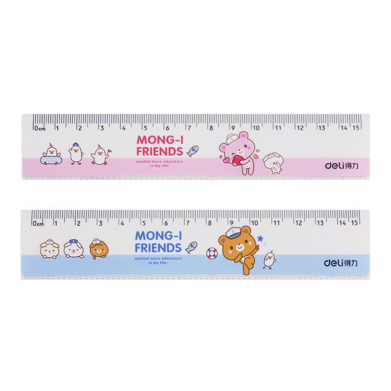 Deli 71973 ruler student measuring ruler office drawing ruler cartoon 15CM with wavy line children's wholesale