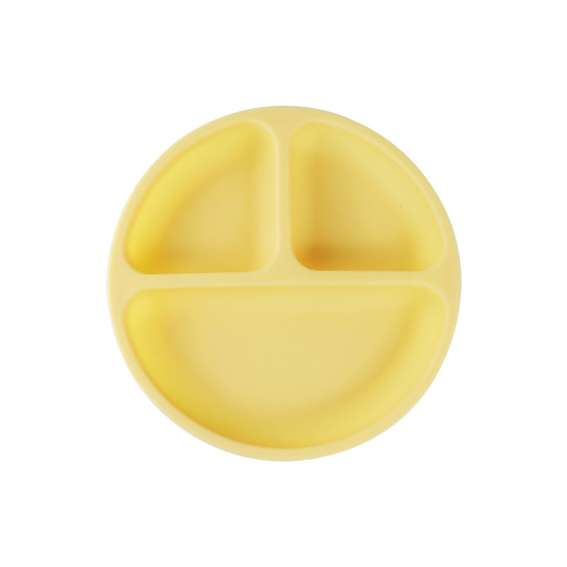 Children's dinner plate silicone grid baby feeding complementary food bowl integrated anti-drop suction cup baby feeding tableware