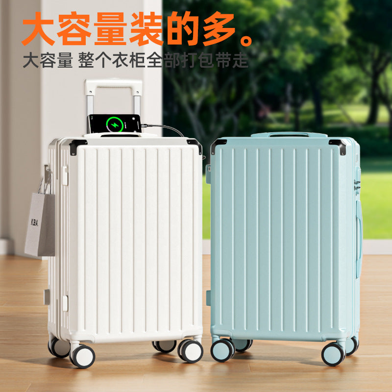 Luggage 24-inch multi-functional suitcase with cup holder, strong and durable trolley case 20-inch password box, large capacity