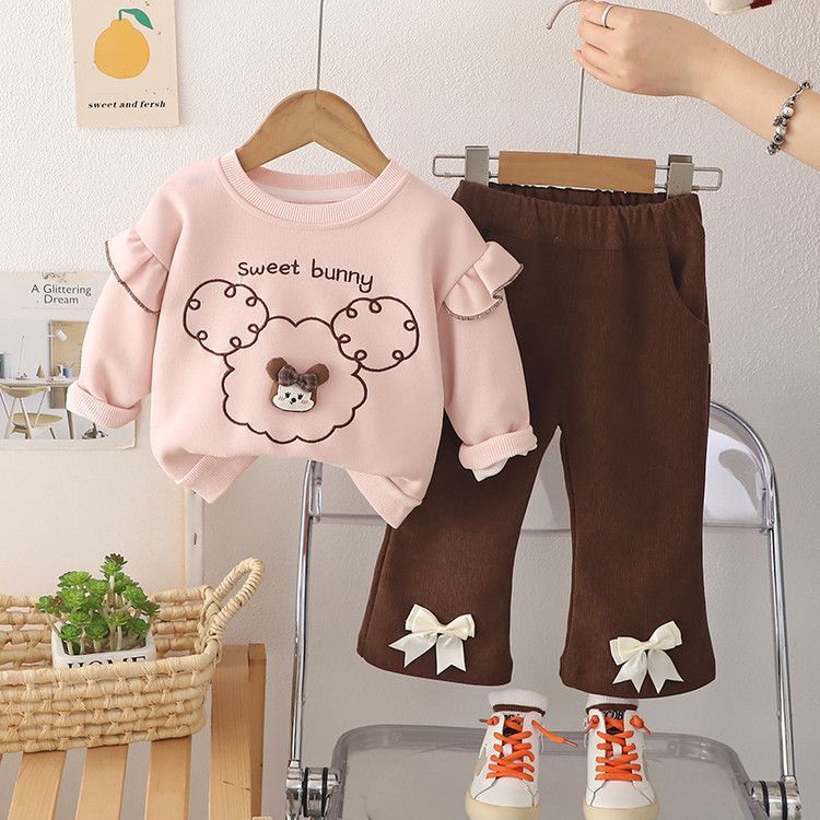Girls' spring/autumn two-piece outfit set - stylish and trendy kids' spring clothes for 1-2 year old baby girls