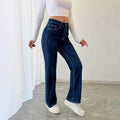 European and american style women's stretch denim jeans -  new collection: elegant, commute-friendly, straight-leg, washed, fashionable embroidered jeans