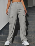 Amazon tiktok pinduoduo export cross-border fashion women's gray multi-pocket hole wide leg workwear pants