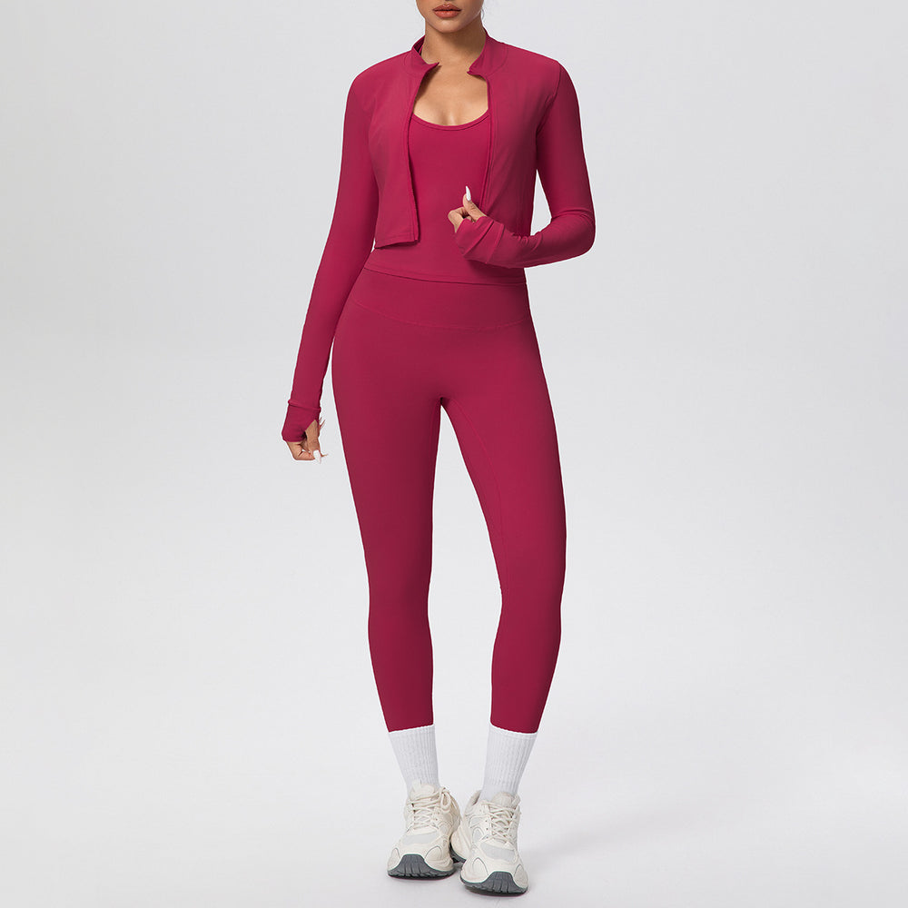 Cloud-feel high-waisted compression quick-dry yoga set - breathable casual pilates workout outfit - running fitness three-piece set for women