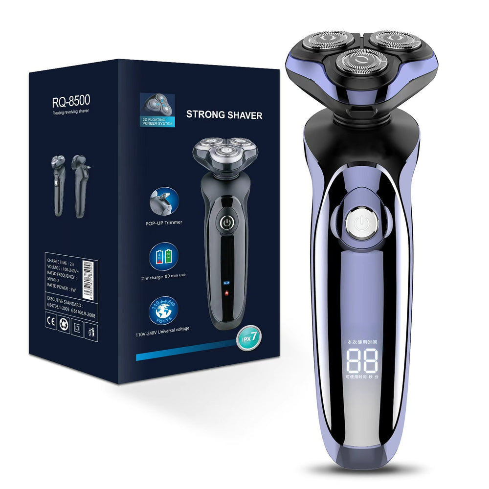 Men's electric shaver grooming kit - full body washable, quick charge, digital display, floating triple-head razor for shaving and hair removal