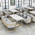 Rectangular table + 2 gray three-seater sofas