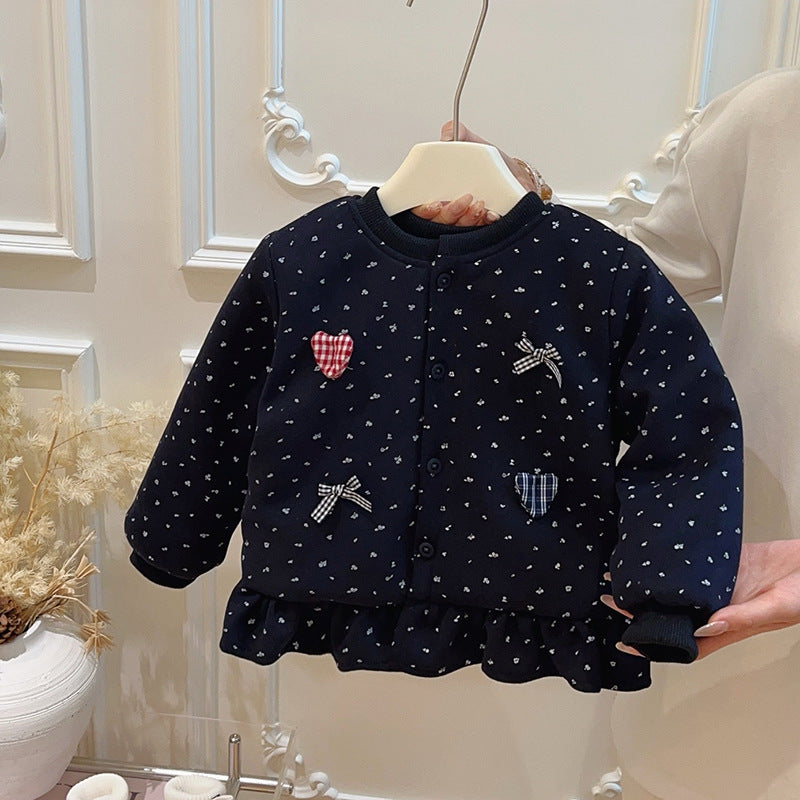 Autumn/winter girls' trendy three-layer quilted padded jacket, korean style warm top for baby girls, children's clothing