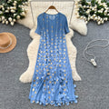 Miya pleated dress - women's  summer collection: european & american style, sophisticated, gold foil 3d floral appliqué, loose fit, pleated maxi dress