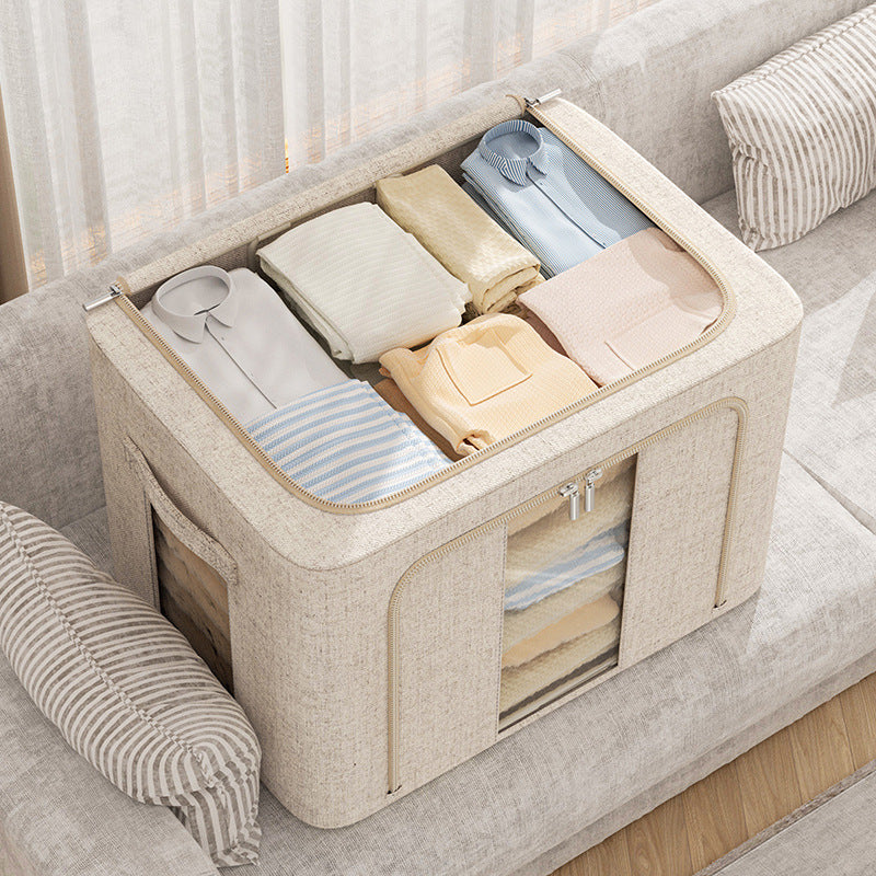Clothes storage box organizer specially selected xinjiang genuine cotton and linen odorless steel frame strong load-bearing double window storage box