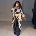 European and american style women's clothing  autumn new collection: sweet and fresh printed round neck batwing sleeve blouse and high-waisted straight-leg pants two-piece set