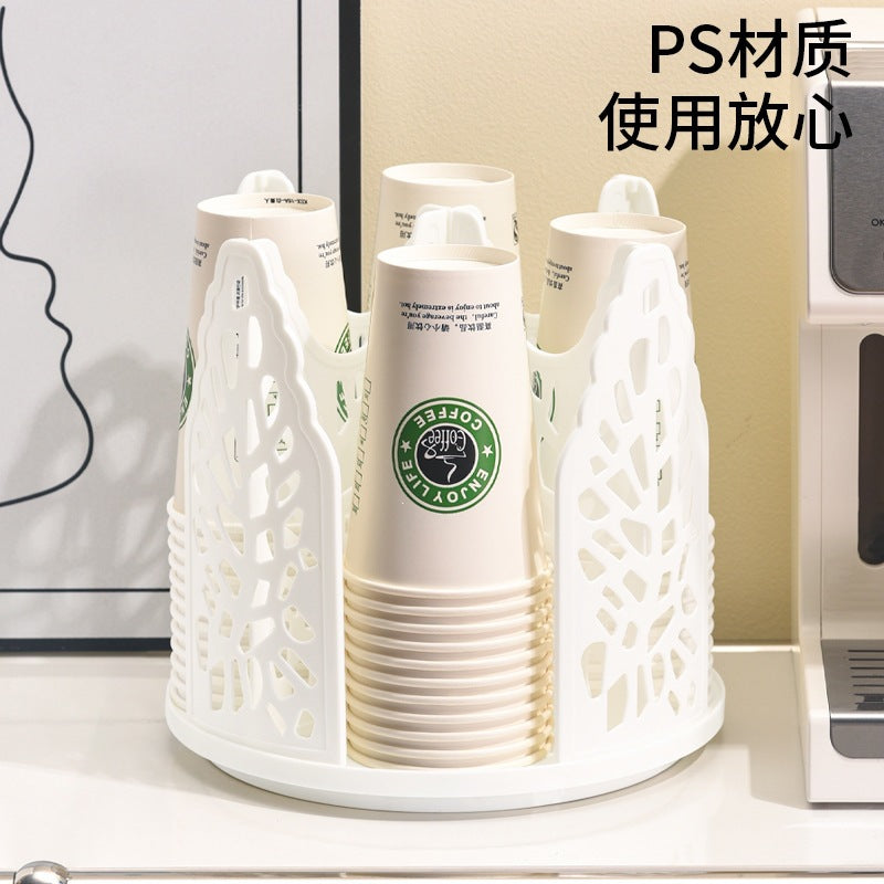 disposable cup storage box plastic cup dispenser desktop coffee milk tea cup holder rotating paper cup rack