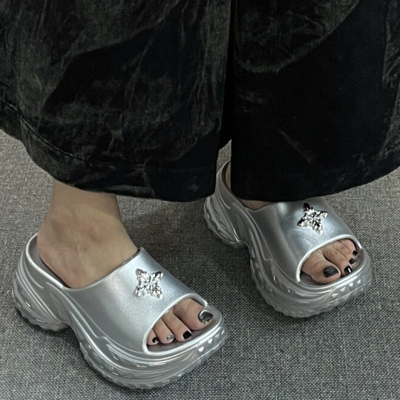 Trending chunky heel slides for women - summer 2025 new fashion high heel sandals - wedge heel slides for women's outdoor wear