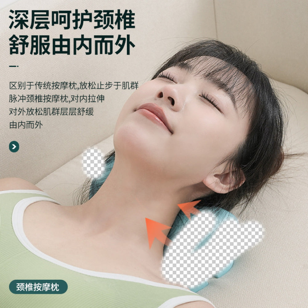 Multifunctional massage pillow - portable, car & home use - electric kneading neck massager with ems, heat compression, and pulse therapy for neck and shoulder relief