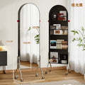 Full-length mirror, movable mirror, medieval style storage magazine rack, floor mirror, home storage bookshelf, rotating full-length mirror
