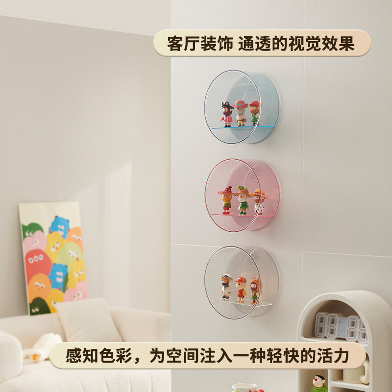 Round wall-mounted doll display box ins wind living room entrance tide play figure blind box storage box transparent display stand