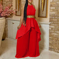 C8534p with belt cross-border summer fashion two-piece sleeveless backless asymmetrical long skirt wide-leg pants european and american suit