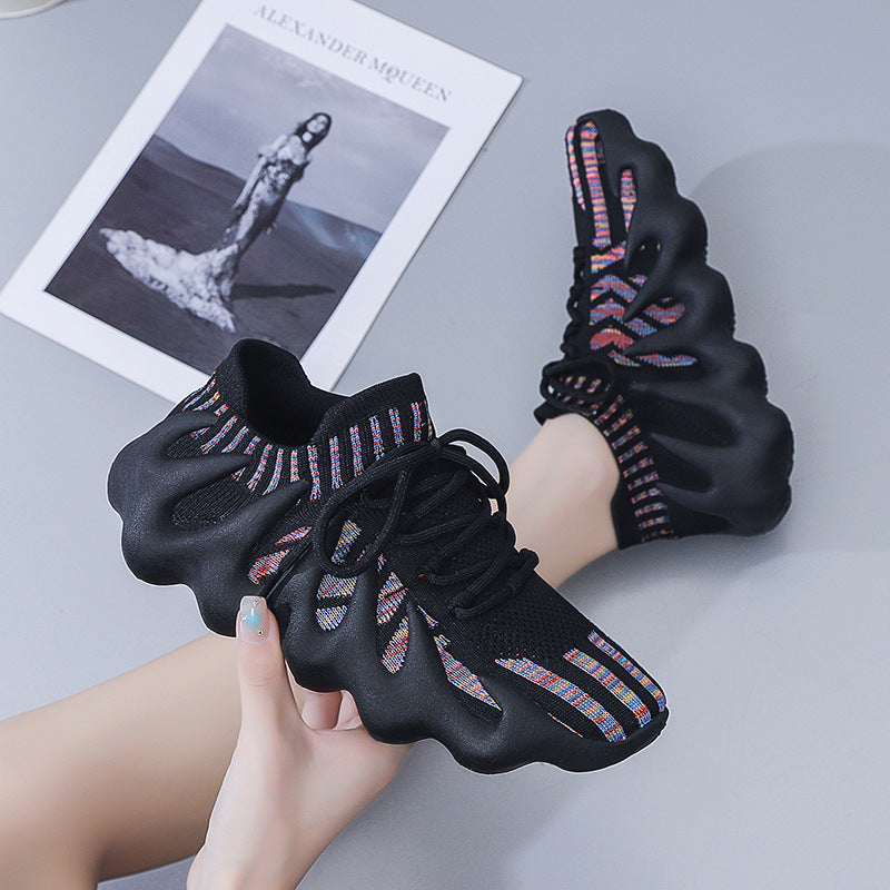 2025 new versatile trendy student casual sports running shoes soft flat anti-slip flyknit breathable mesh women's shoes