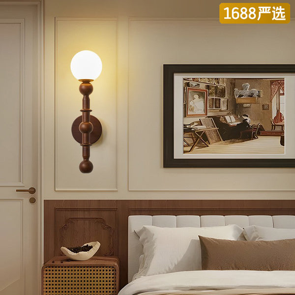 [Strict Selection] Retro Wall Lamp Bedside Lamp Wabi Sansi Wind Medieval Japanese Walnut Ash Wood Solid Wood Background Wall Lamps