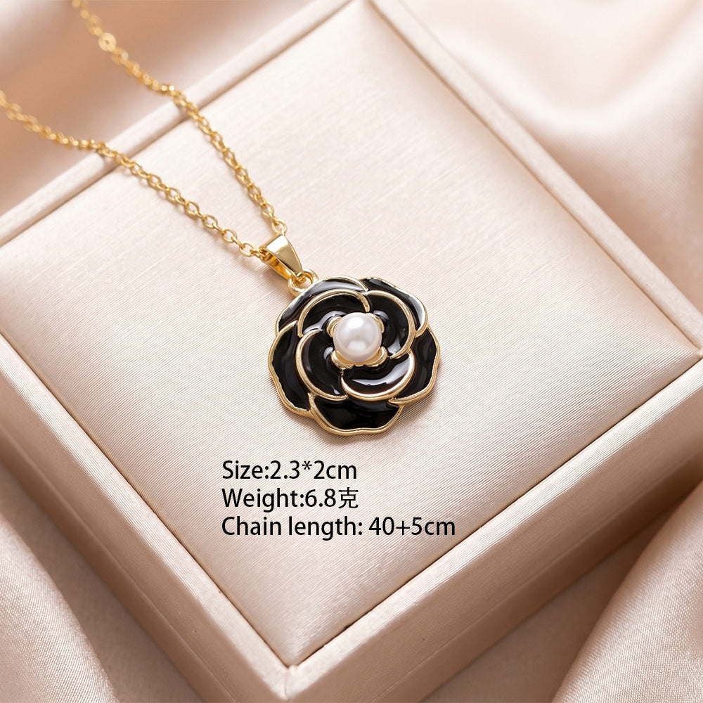 European and american hot-selling fashion zircon pearl necklace for women, lightweight luxury, niche, versatile, elegant, fashionable titanium steel clavicle chain jewelry