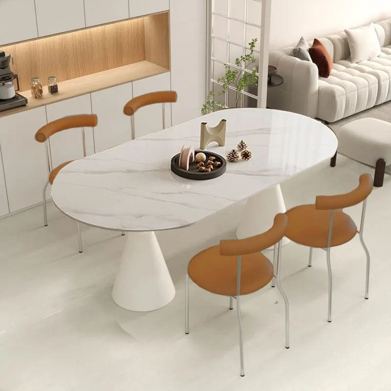 Luxury modern minimalist small apartment home oval dining table french cream style sintered stone dining table and chair set