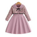 Exportgirldresslight pink doll collar long sleevesbowslong skirtautumkids waist a-line skirt