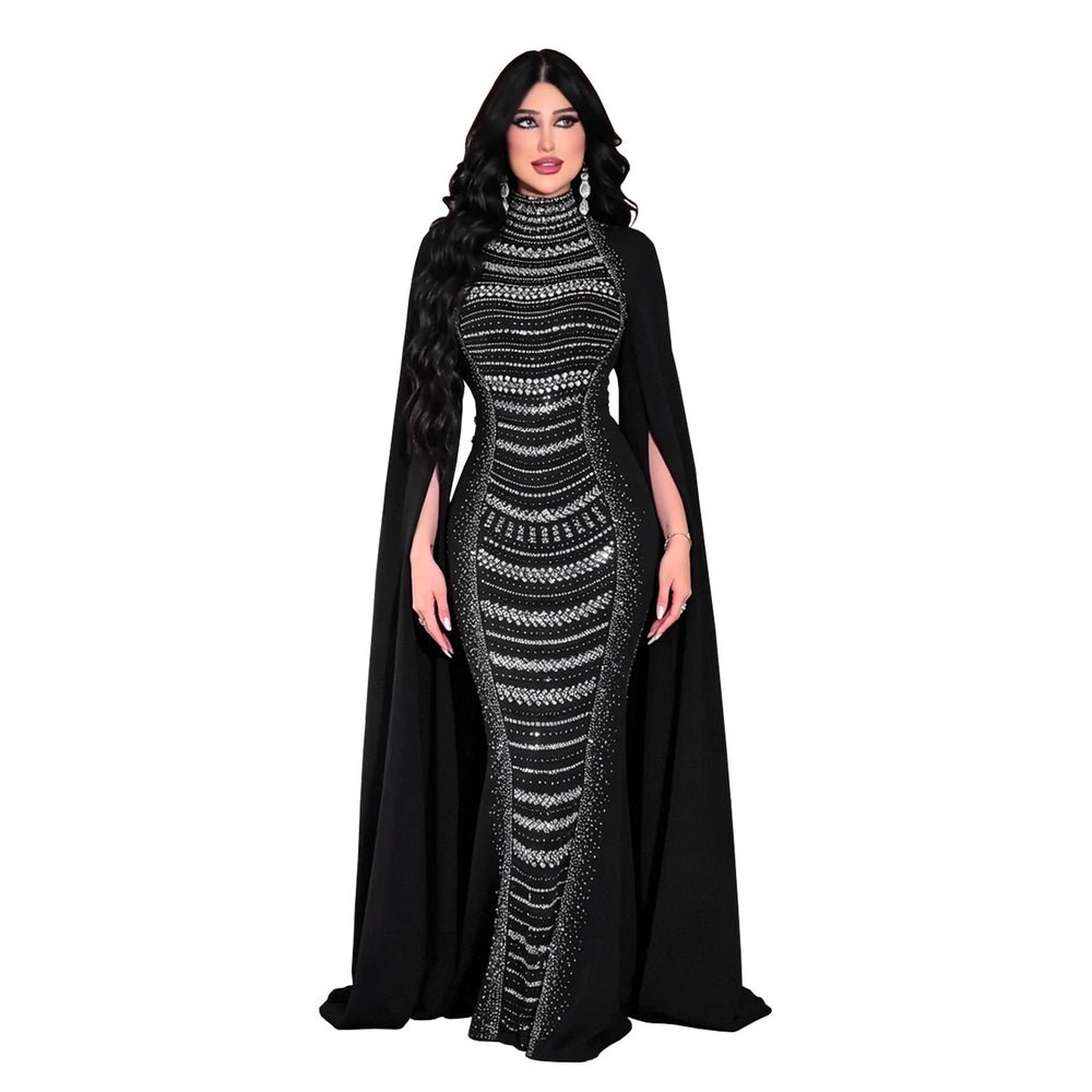 C7709 cross-border   fashion women's elegant rhinestone and beaded evening dress