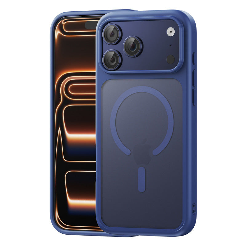 Suitable for iphone16 skin-feeling magnetic phone case with large holes apple 17promax transparent frosted anti-fall protective case