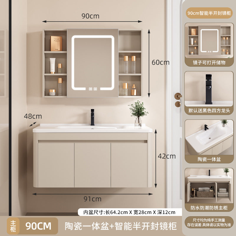 Space aluminum bathroom cabinet arc intelligent storage bathroom mirror cabinet toilet sink ceramic integrated basin wash basin