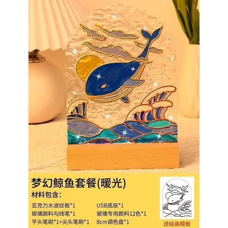 Tulip night light DIY material package, gift for girlfriend, hand-painted night light, water ripple acrylic light, ambient light.