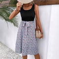 European and american cross-border factory direct sales, new summer european and american retro women's v-neck sleeveless black and floral print maxi dress