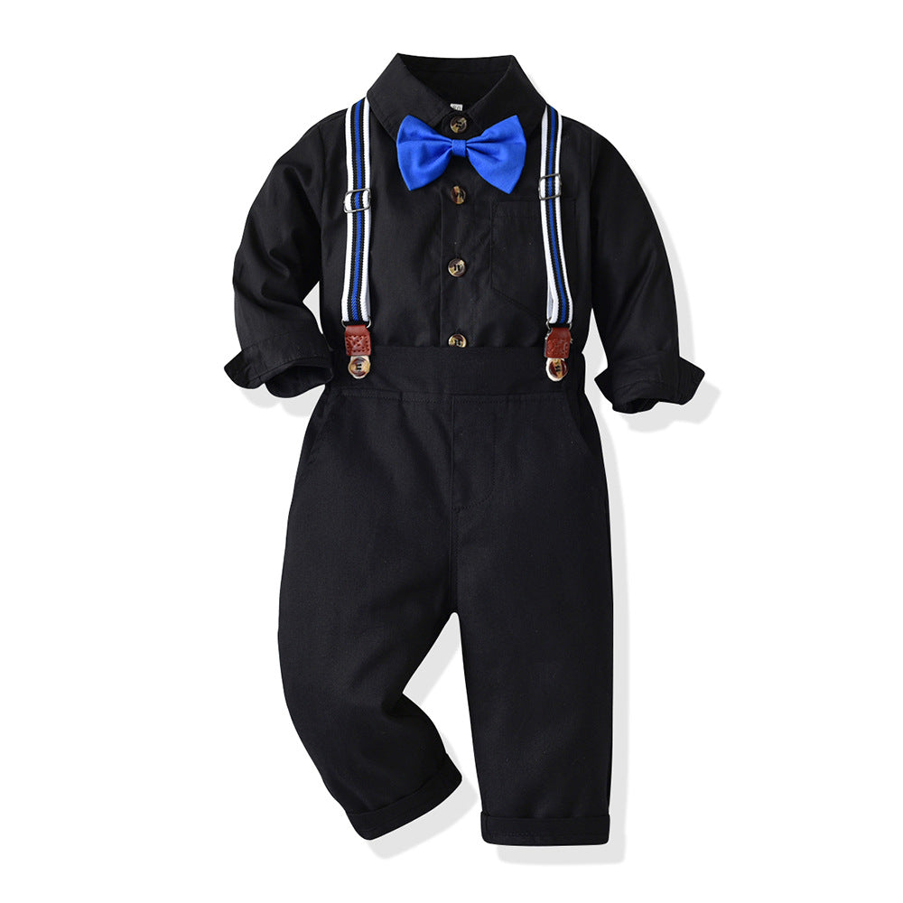 Boys' formal wear, children's performance outfit, student piano recital costume, floral dress for kids, big kids' white shirt and black pants set