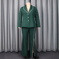retrosexyv neck beaded long sleeves suit tops slit easiest for matchstraight-leg pants two-piece set