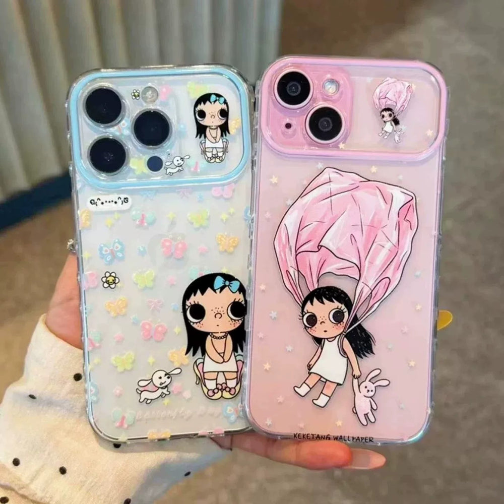 Suitable for apple 17promax mobile phone case transparent cartoon xiaoyu bunny floral iphone18 anti-fall protective case